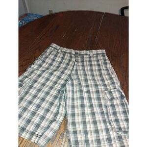 Boys Size 18 Regular Arizona Jean Company Brown Tan Blue Orange Plaid Shorts